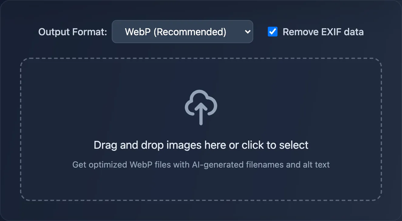 AI alt text generation interface with image upload and automated description creation