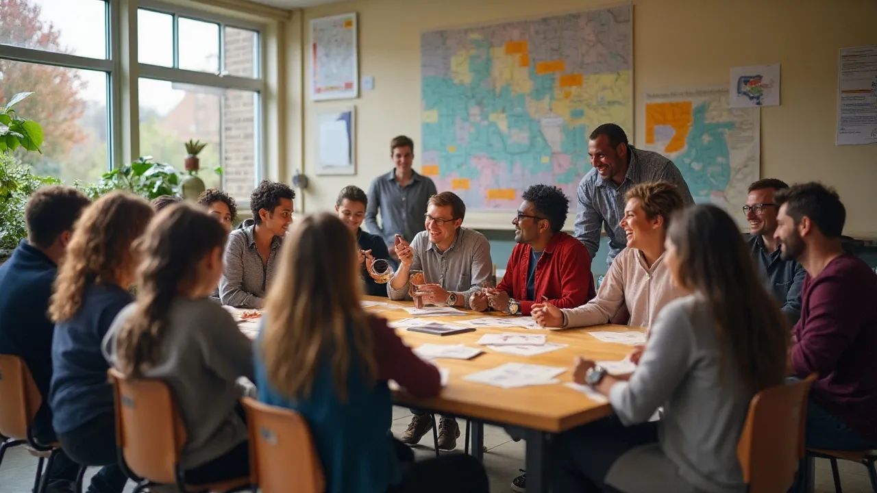 Nonprofit organization office with team planning community outreach programs